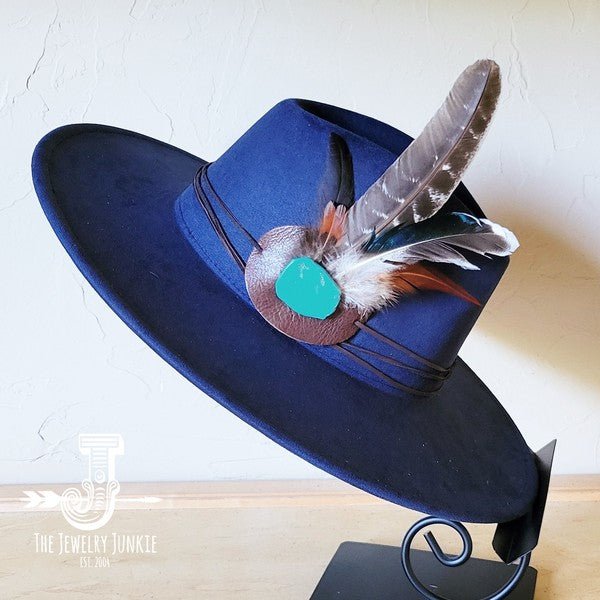 Turkey Feather&Turquoise Slab Hatband Choice Hat - Blu Lotus Boutique
