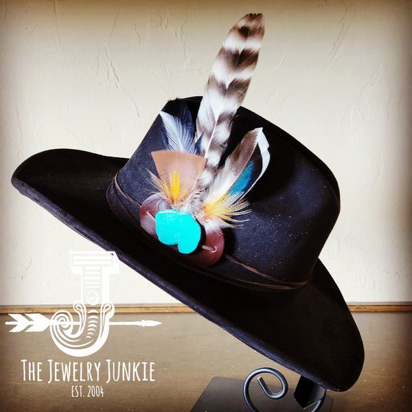 Turkey Feather&Turquoise Slab Hatband Choice Hat - Blu Lotus Boutique