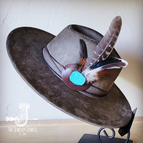 Turkey Feather&Turquoise Slab Hatband Choice Hat - Blu Lotus Boutique
