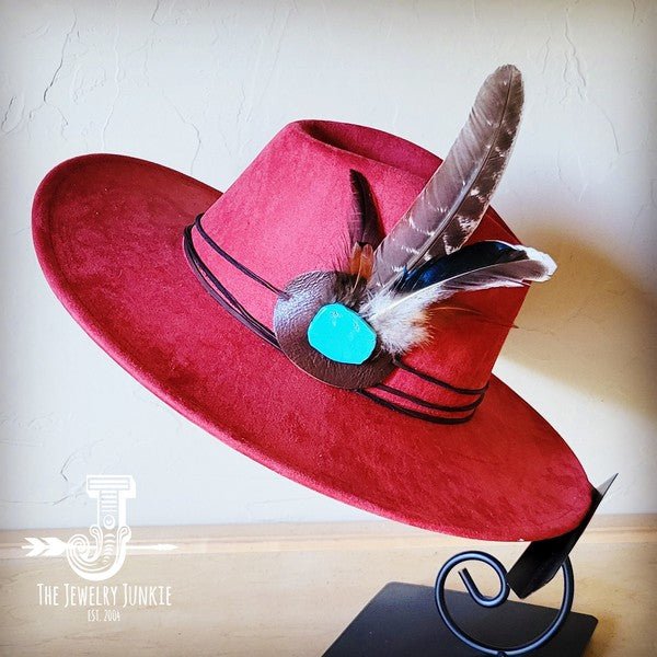 Turkey Feather&Turquoise Slab Hatband Choice Hat - Blu Lotus Boutique