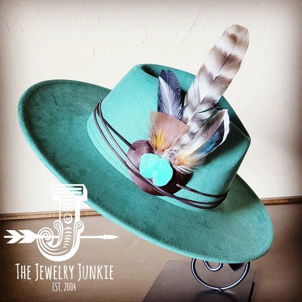 Turkey Feather&Turquoise Slab Hatband Choice Hat - Blu Lotus Boutique