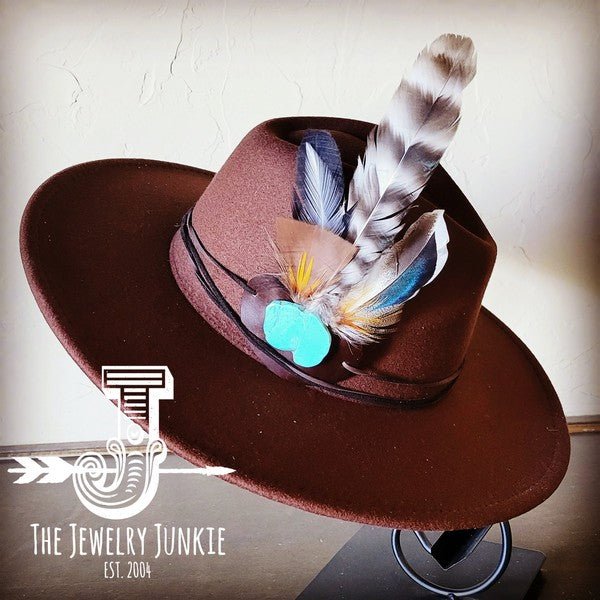 Turkey Feather&Turquoise Slab Hatband Choice Hat - Blu Lotus Boutique