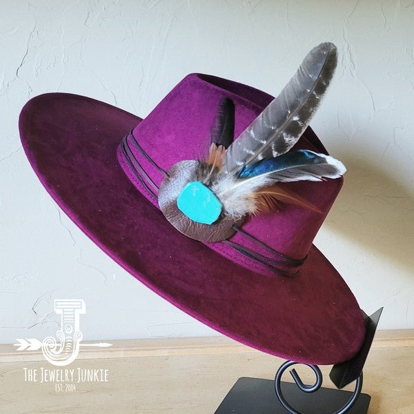 Turkey Feather&Turquoise Slab Hatband Choice Hat - Blu Lotus Boutique