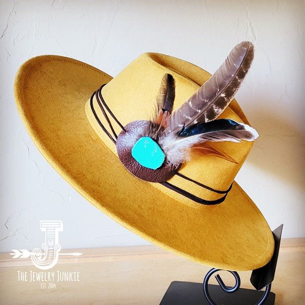 Turkey Feather&Turquoise Slab Hatband Choice Hat - Blu Lotus Boutique