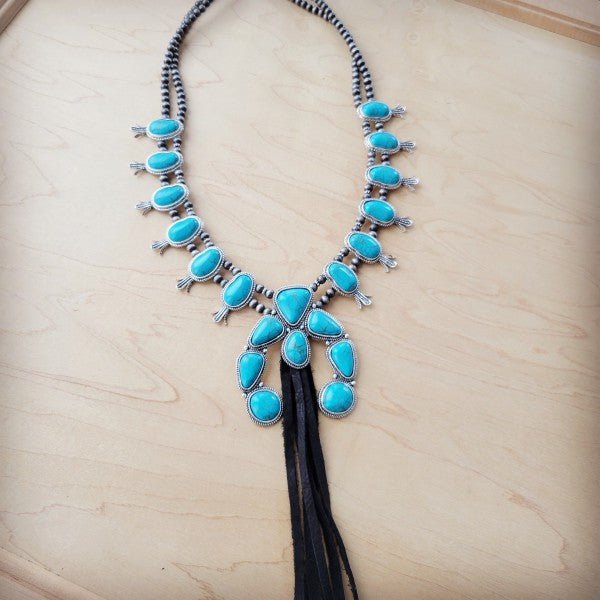 Turqu Squash Blossom Necklace w/ Long Black Tassel - Blu Lotus Boutique