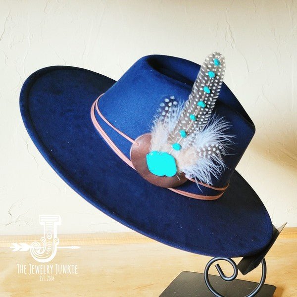 TurquAccent GuineaFeather Hatband/Choice of Hat - Blu Lotus Boutique