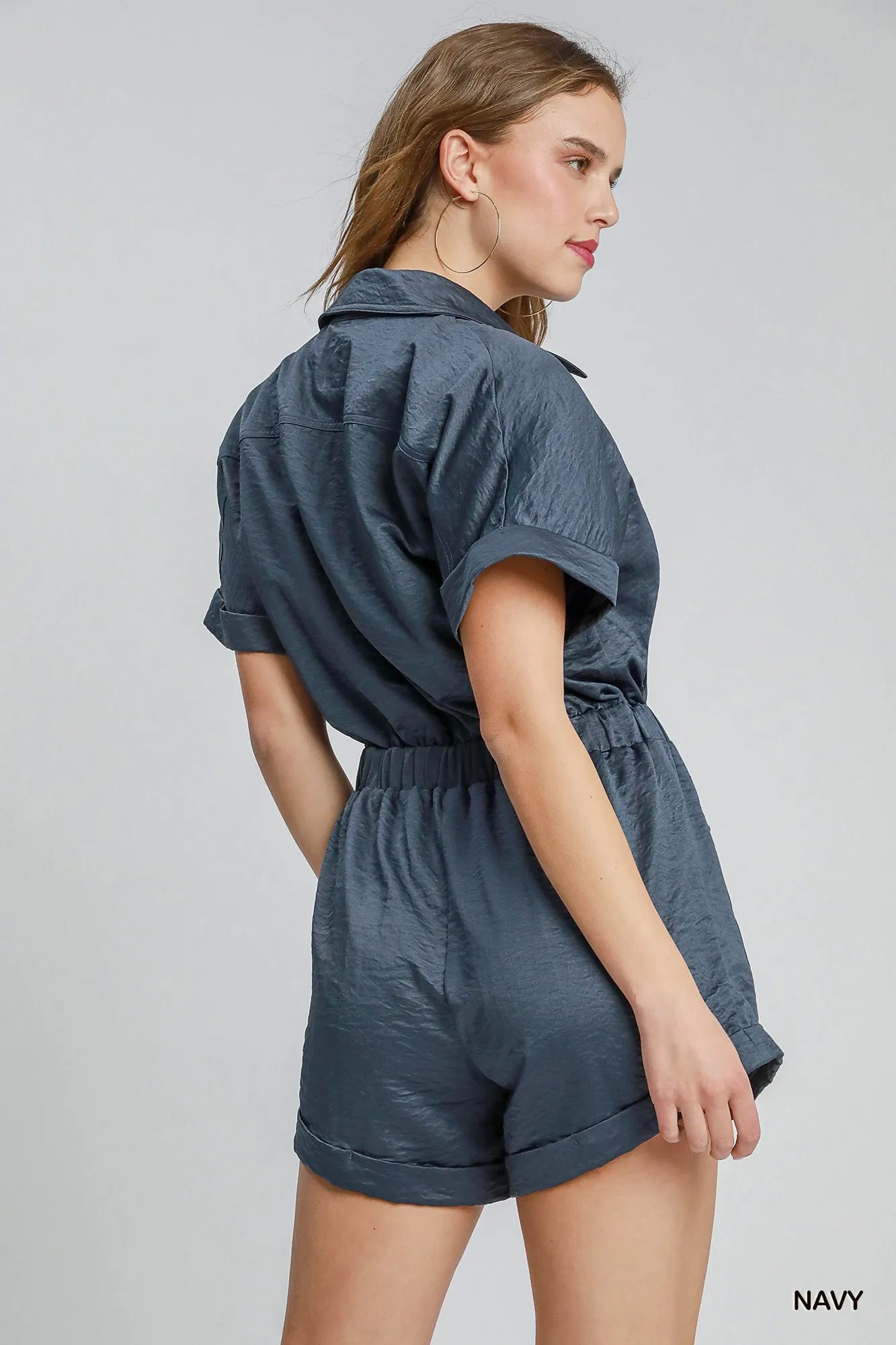 Umgee Button Down Charmeuse Romper - Blu Lotus Boutique