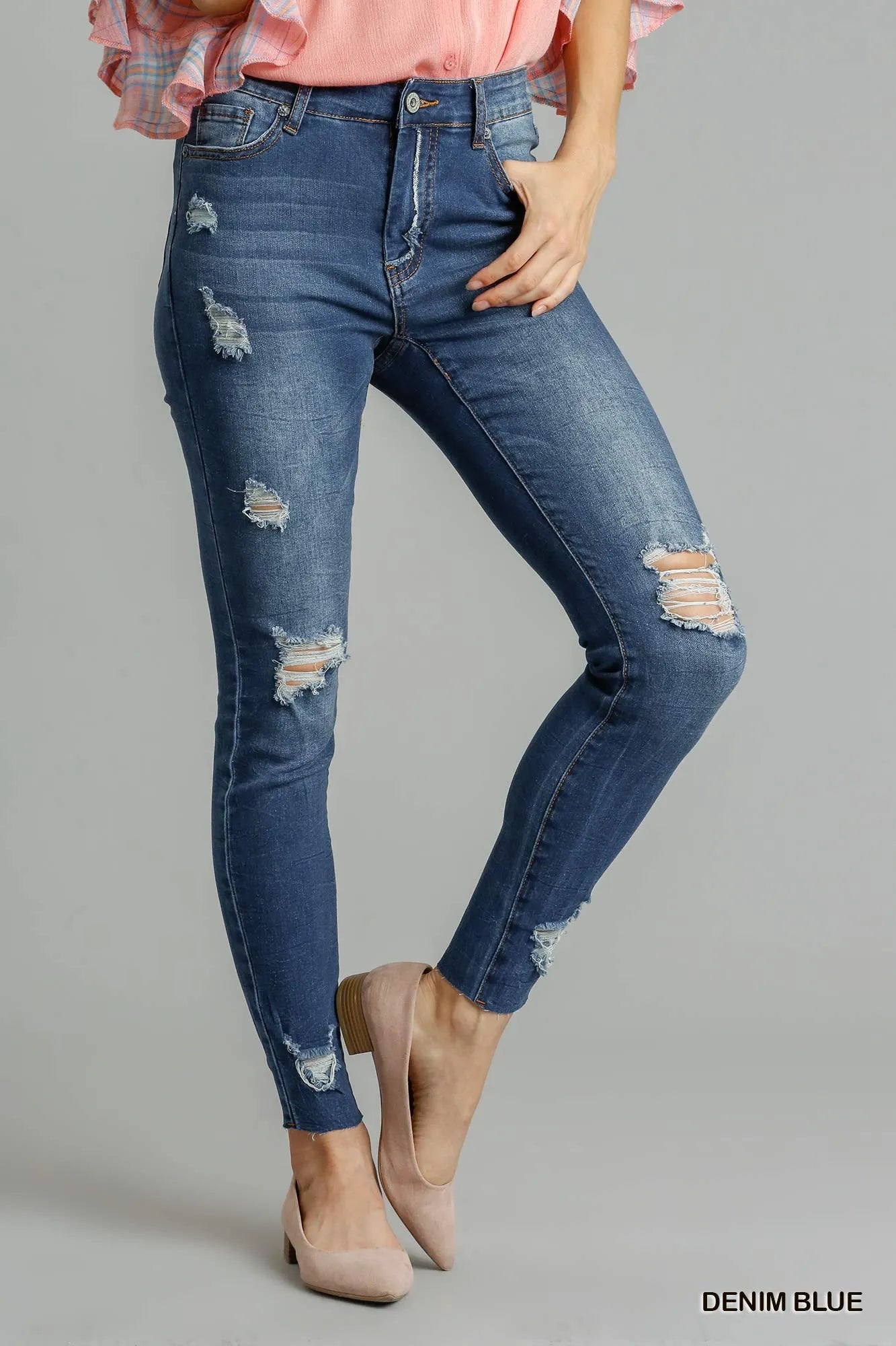 Umgee Distressed Skinny Jeans with Pockets - Blu Lotus Boutique
