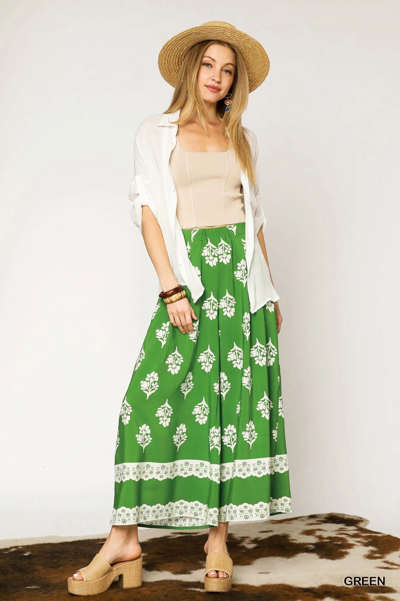 Umgee Floral Pleated Wide - Leg Pants - Blu Lotus Boutique
