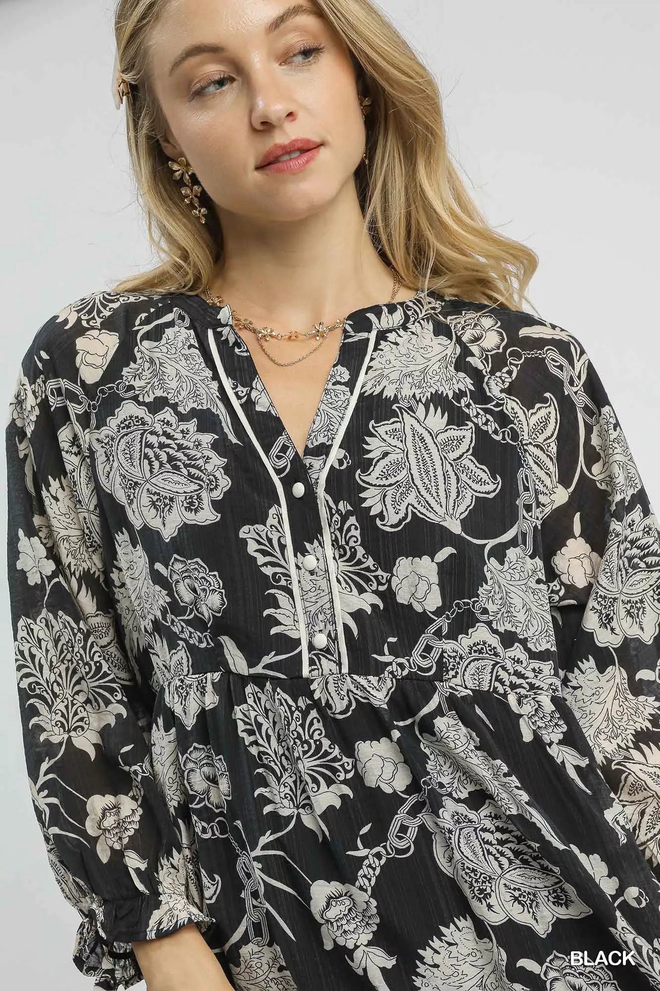 Umgee Floral Print Boho Midi Dress - Blu Lotus Boutique