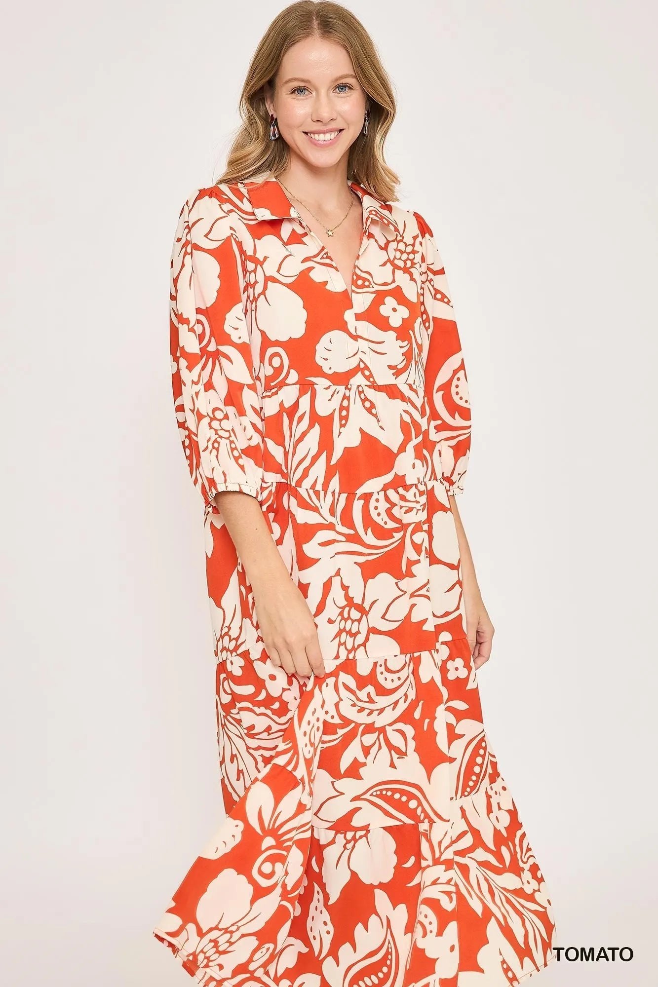 Umgee Floral Print Tiered Midi Dress - Blu Lotus Boutique