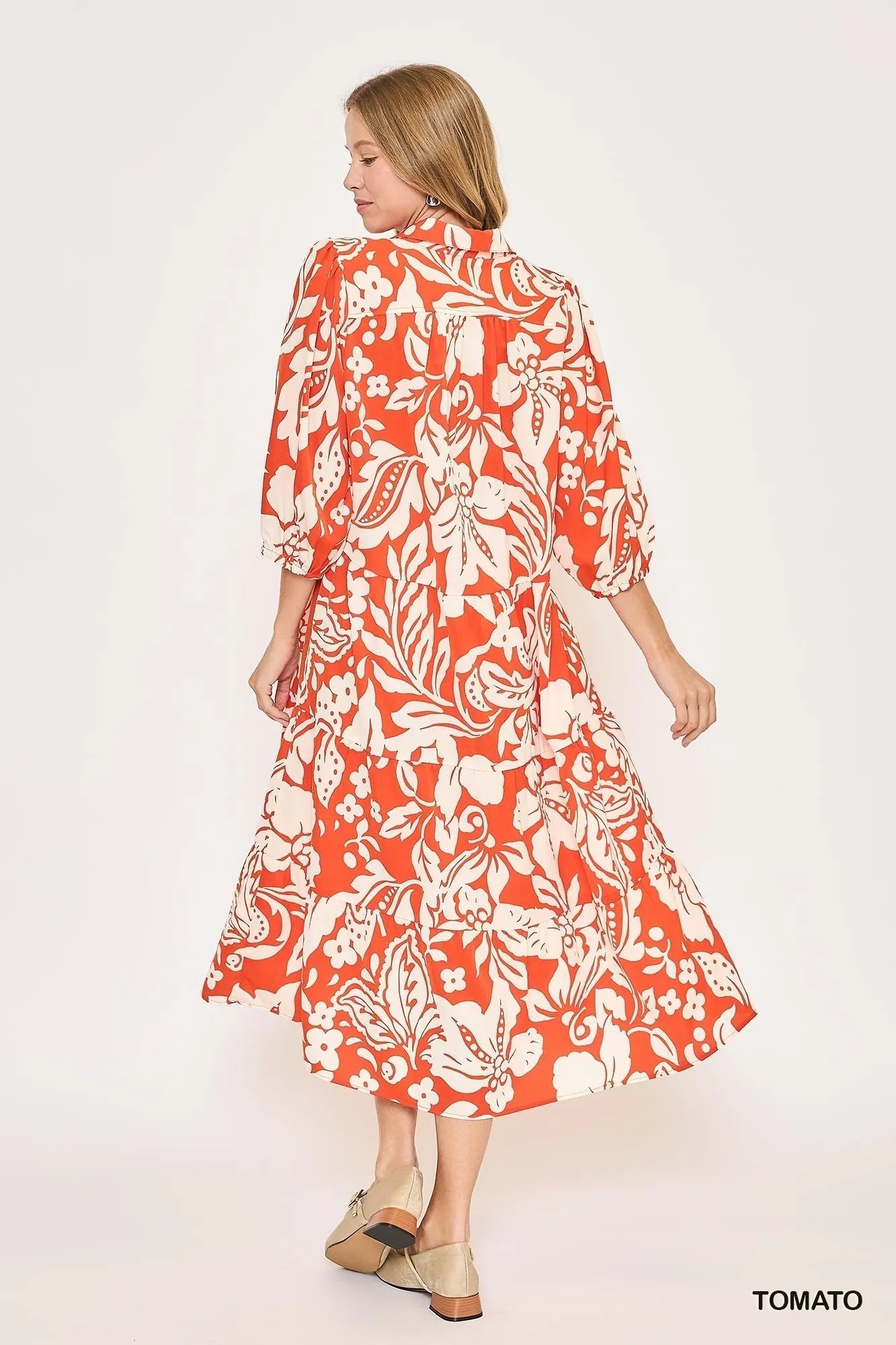 Umgee Floral Print Tiered Midi Dress - Blu Lotus Boutique