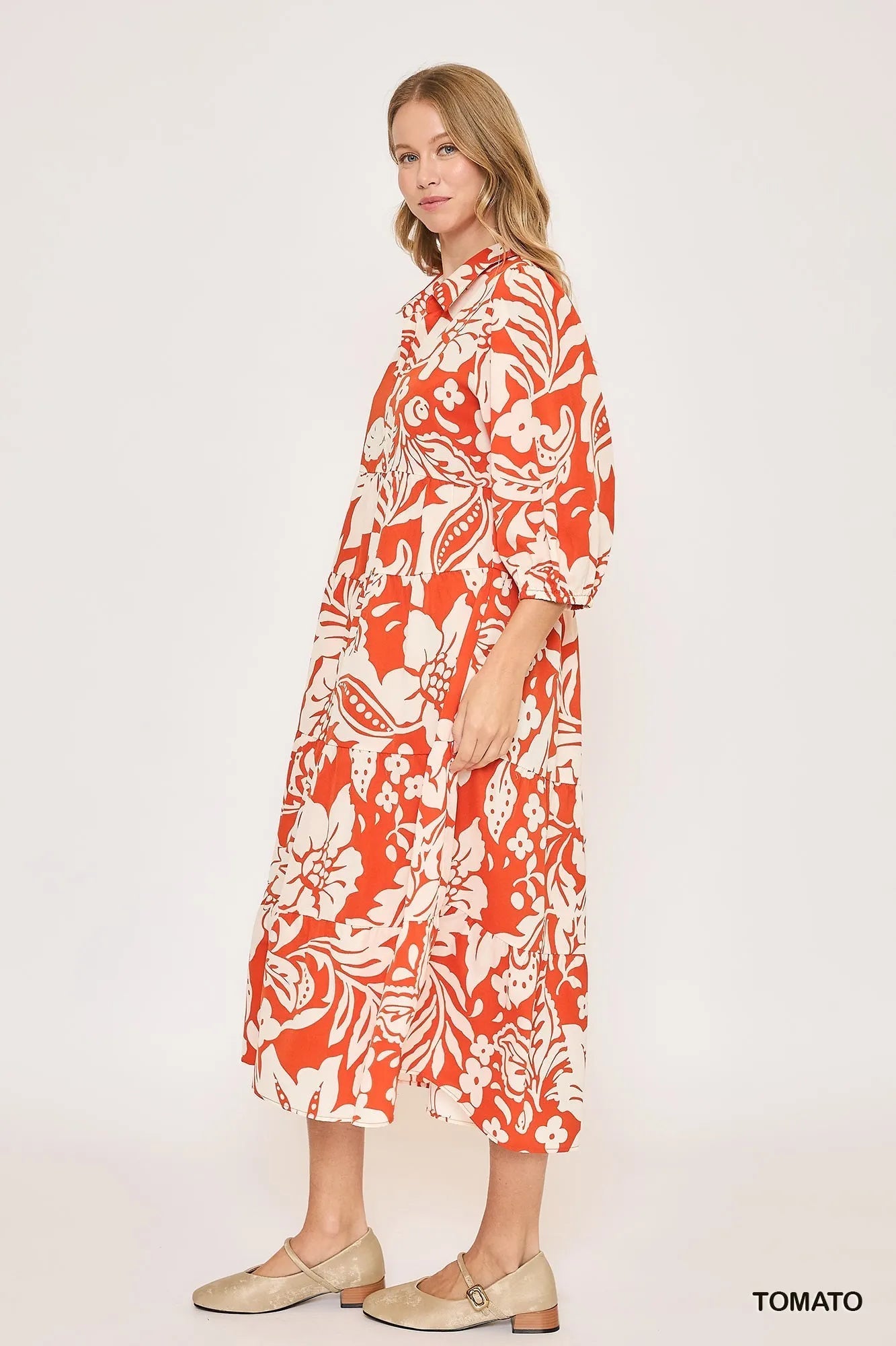 Umgee Floral Print Tiered Midi Dress - Blu Lotus Boutique