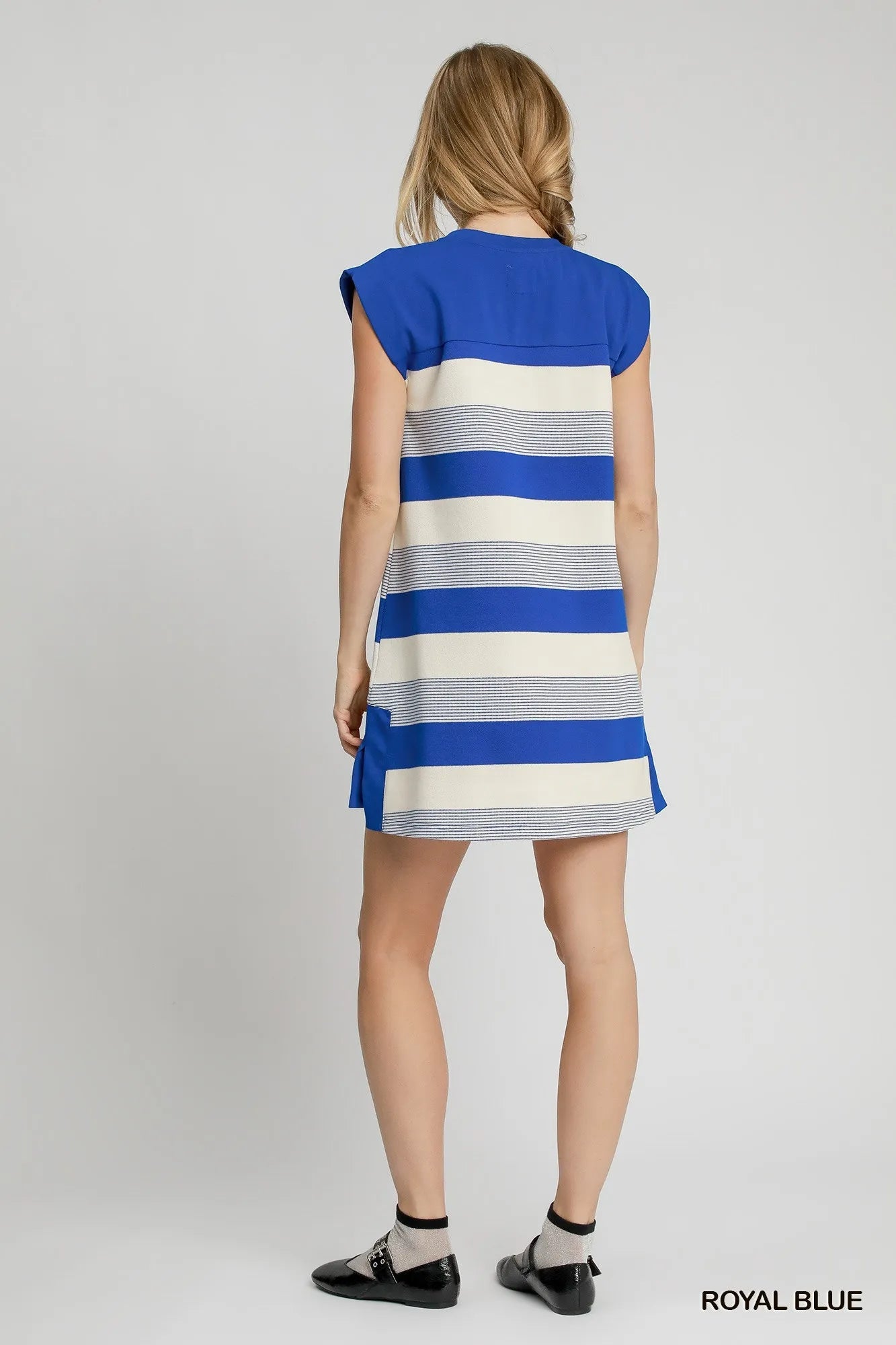 Umgee French Terry Side Slit Striped Mini Dress - Blu Lotus Boutique