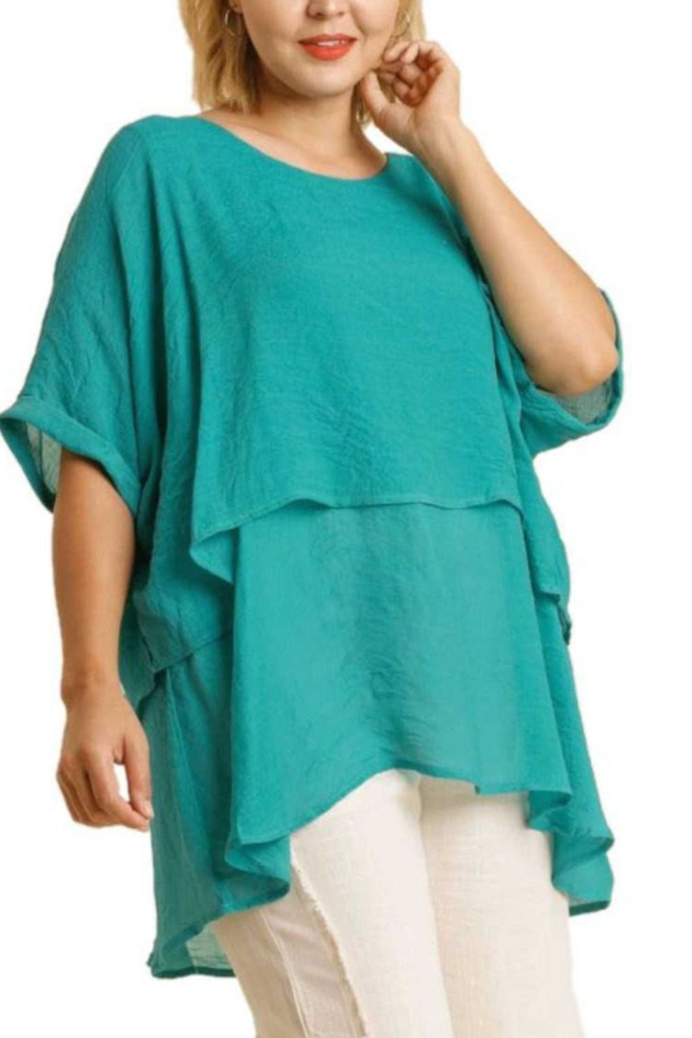 Umgee Full Size Cuffed Half Sleeve Layered Top Plus Size - Blu Lotus Boutique