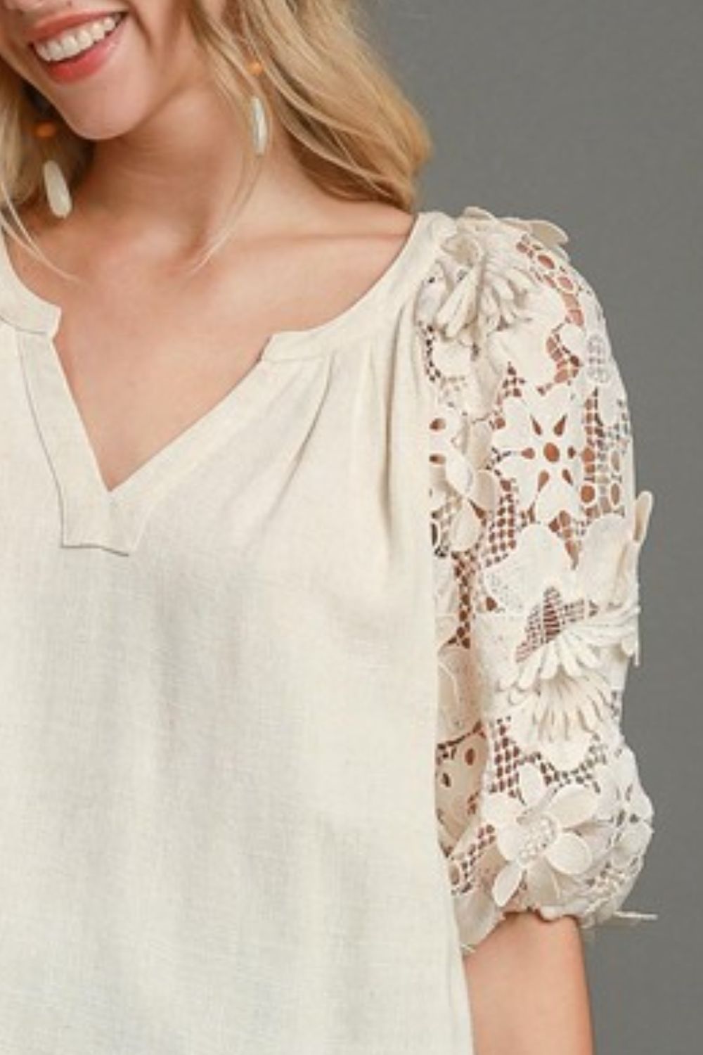 Umgee Full Size French Terry Boxy Cut Top with 3D Floral Sleeve Plus Size - Blu Lotus Boutique
