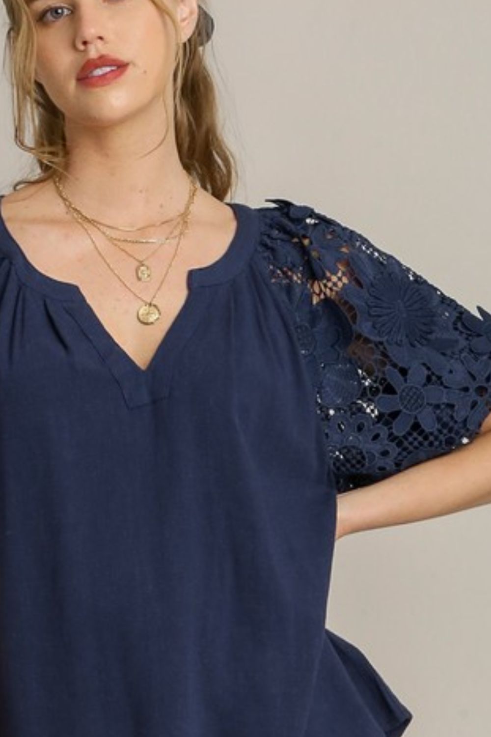 Umgee Full Size French Terry Boxy Cut Top with 3D Floral Sleeve Plus Size - Blu Lotus Boutique