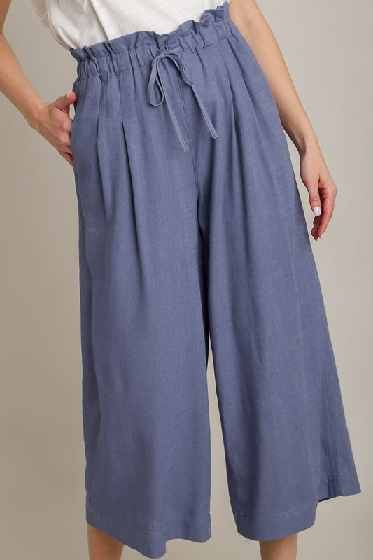 Umgee Full Size Linen Wide Fit Pants with Drawstring Plus Size - Blu Lotus Boutique