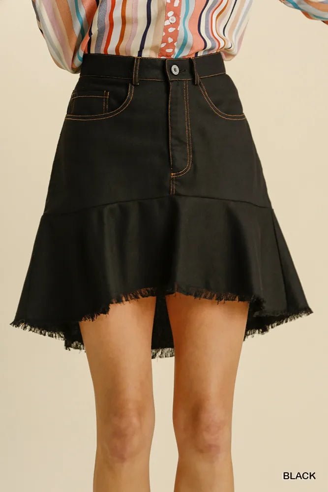 Umgee Linen Blend 5 Pockets High Low Skirt with Frayed Hem - Blu Lotus Boutique