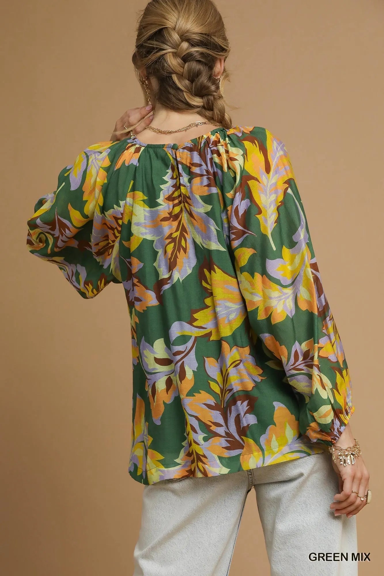 Umgee Mix Abstract Print Balloon Sleeve Blouse - Blu Lotus Boutique