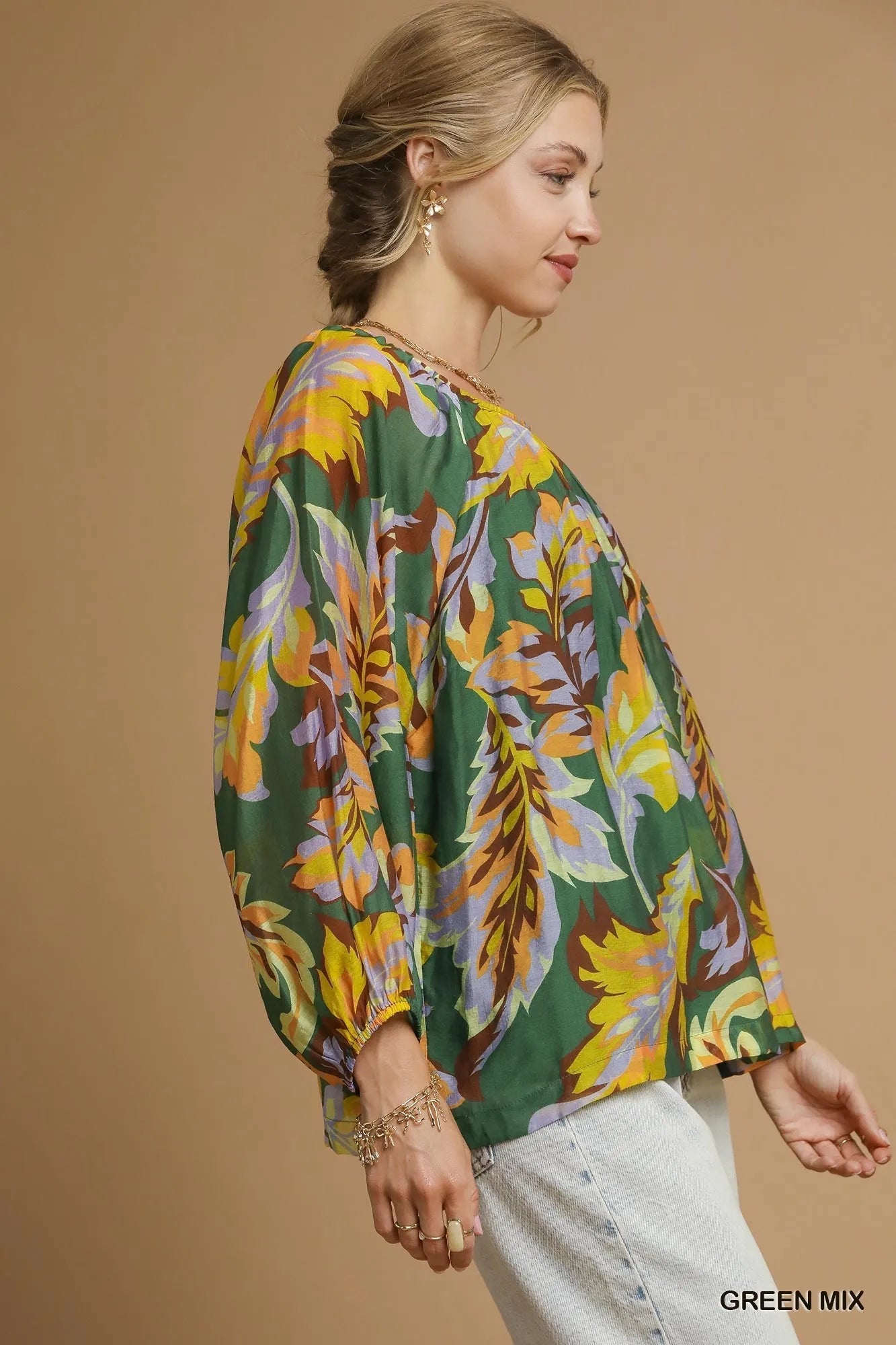 Umgee Mix Abstract Print Balloon Sleeve Blouse - Blu Lotus Boutique