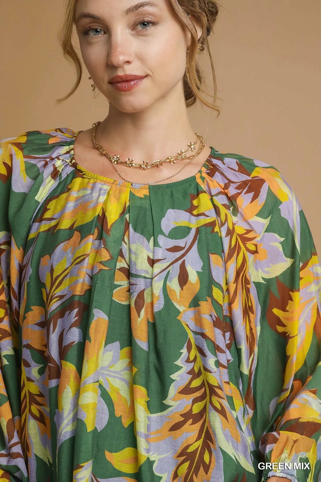 Umgee Mix Abstract Print Balloon Sleeve Blouse - Blu Lotus Boutique