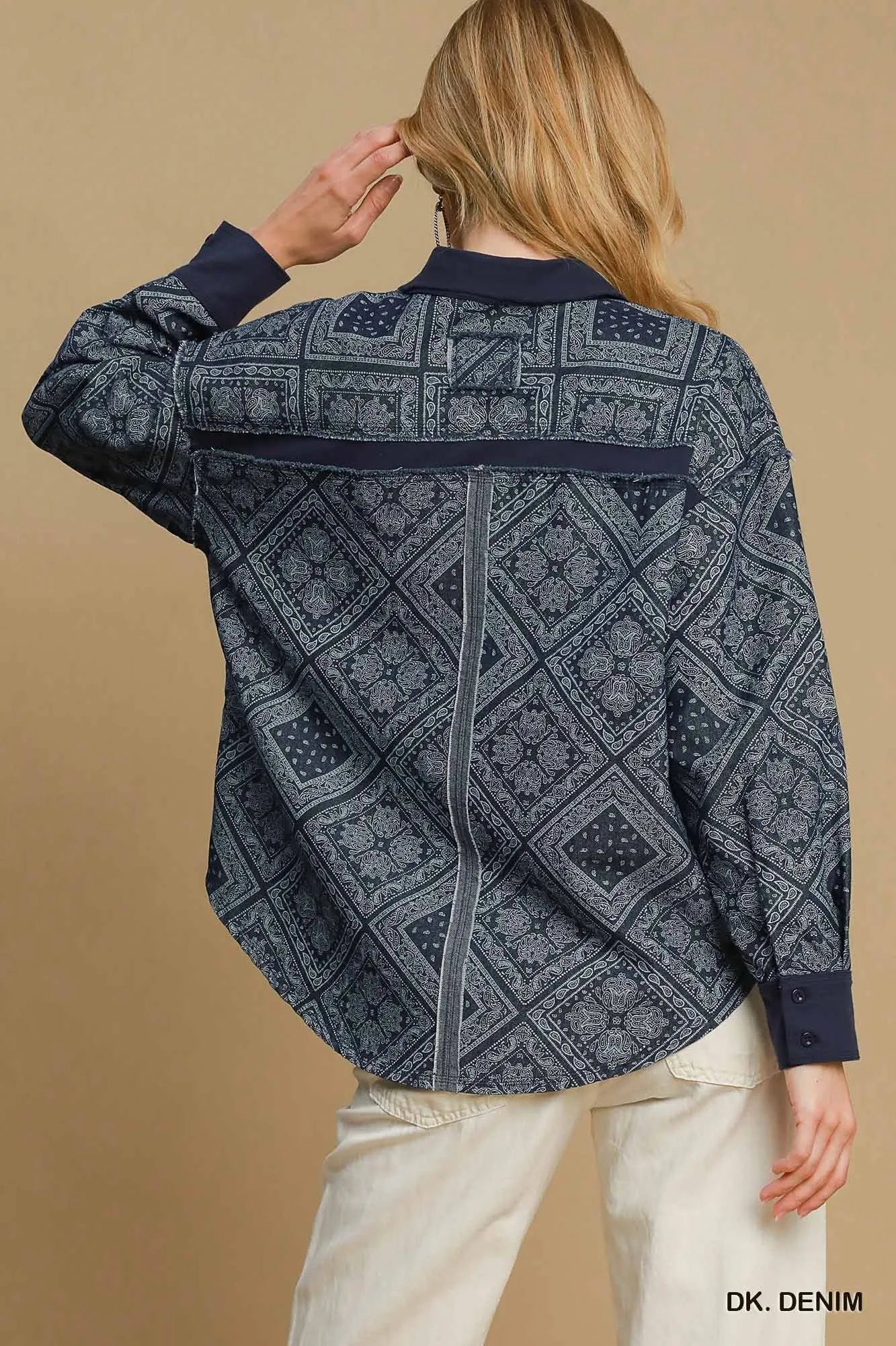 Umgee Paisley Print Denim Shirt Jacket - Blu Lotus Boutique