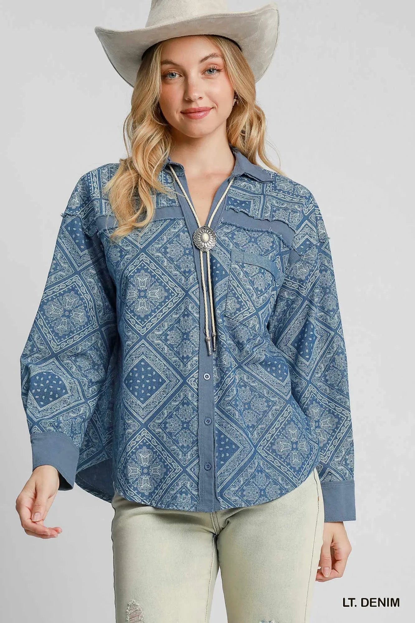Umgee Paisley Print Denim Shirt Jacket - Blu Lotus Boutique