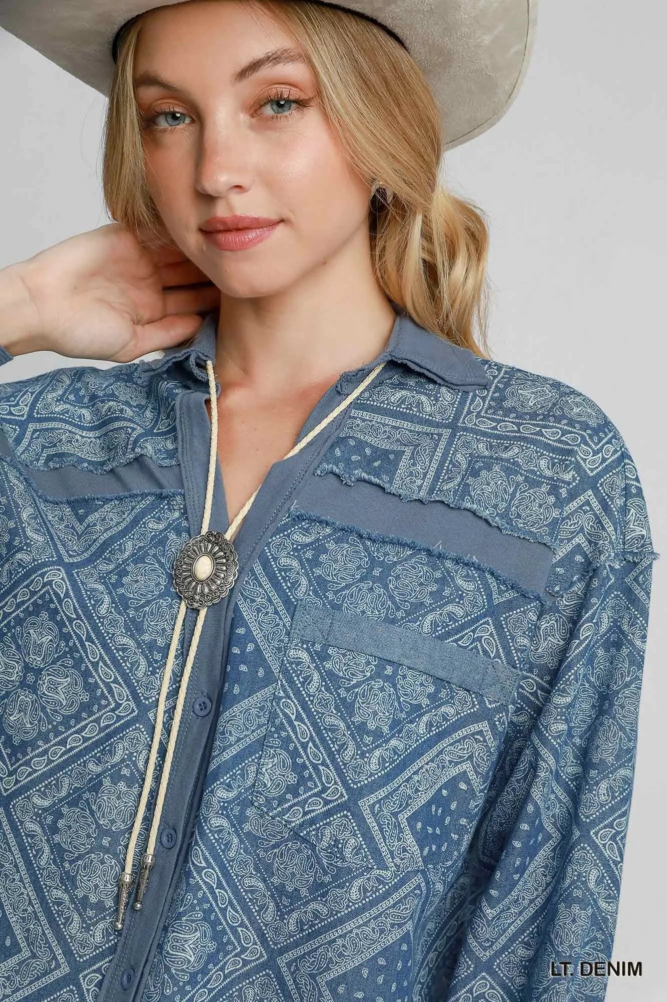 Umgee Paisley Print Denim Shirt Jacket - Blu Lotus Boutique