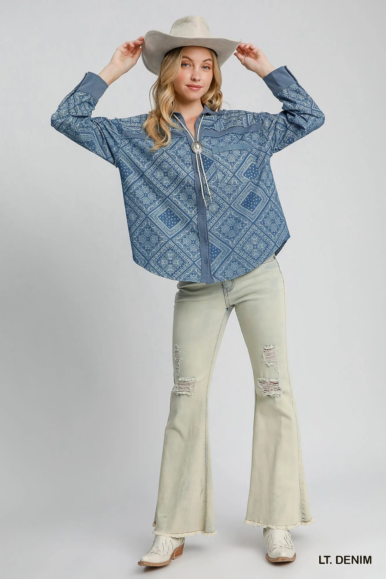 Umgee Paisley Print Denim Shirt Jacket - Blu Lotus Boutique