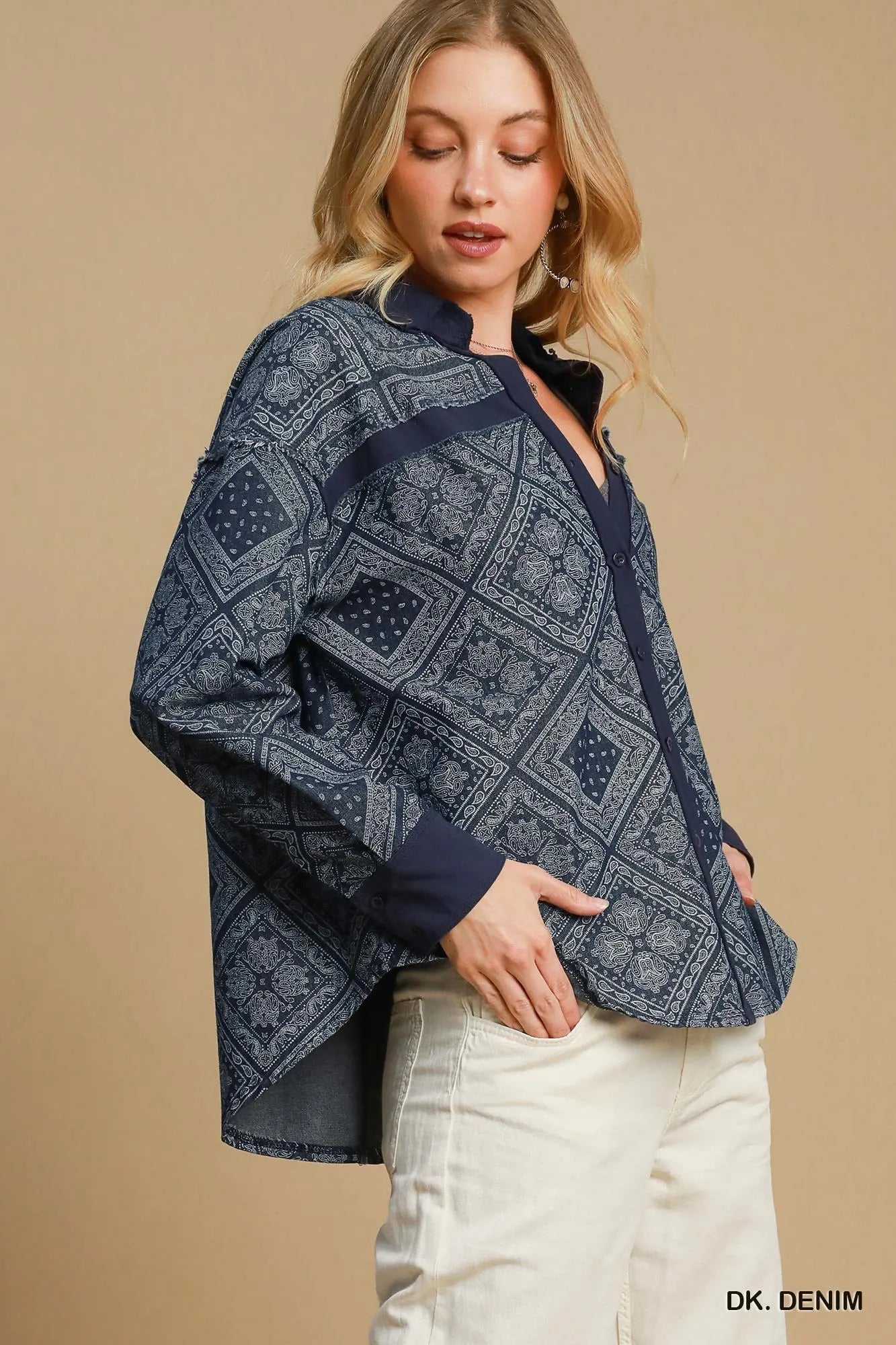 Umgee Paisley Print Denim Shirt Jacket - Blu Lotus Boutique