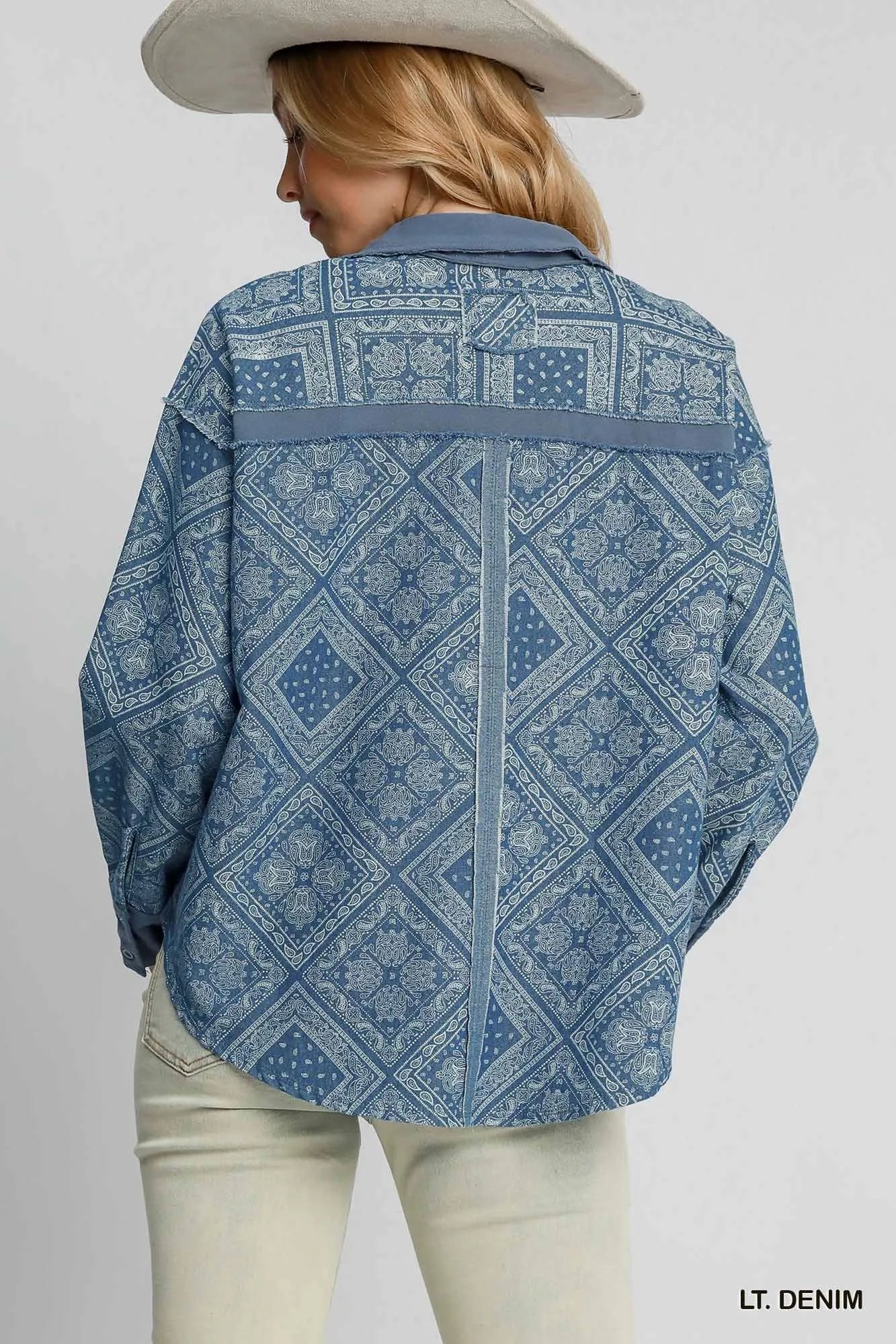 Umgee Paisley Print Denim Shirt Jacket - Blu Lotus Boutique