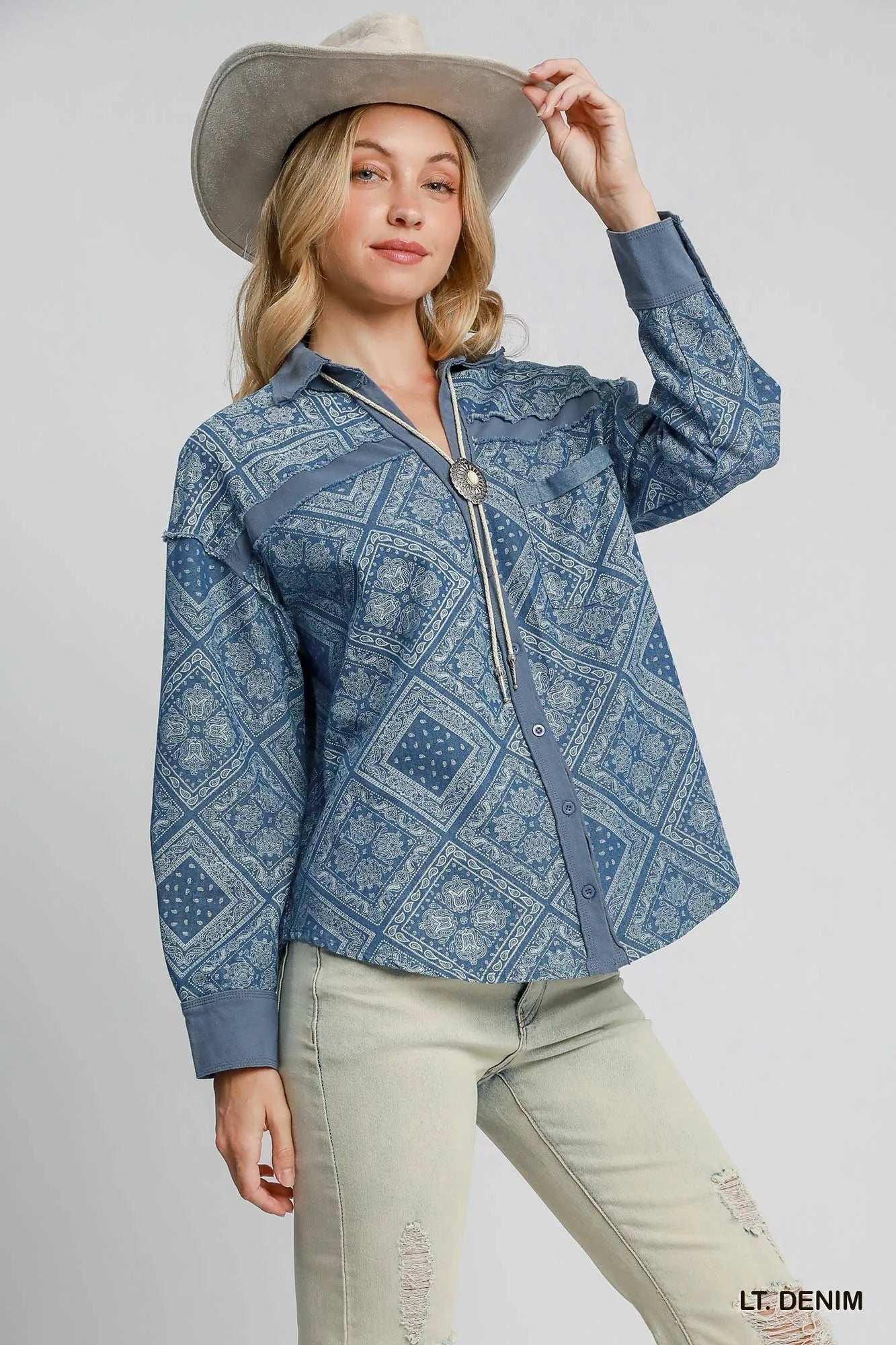 Umgee Paisley Print Denim Shirt Jacket - Blu Lotus Boutique