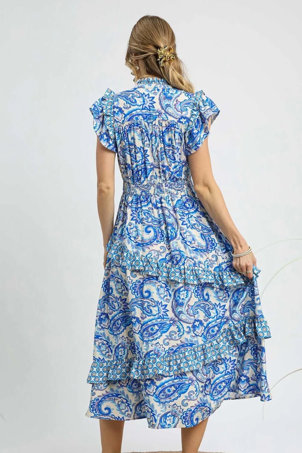 Umgee Paisley Print Ruffle Sleeve Midi Dress - Blu Lotus Boutique