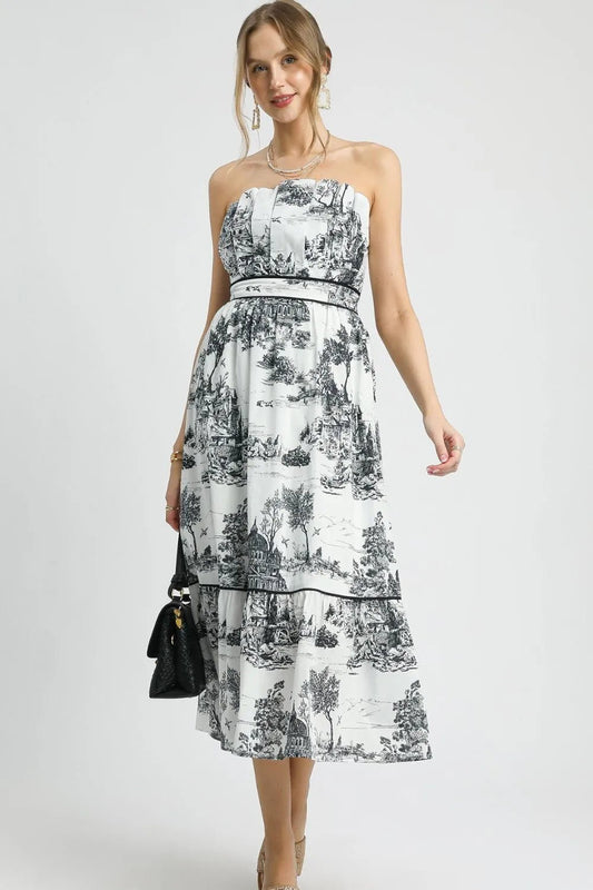 Umgee Printed Tiered Tube Midi Dress - Blu Lotus Boutique