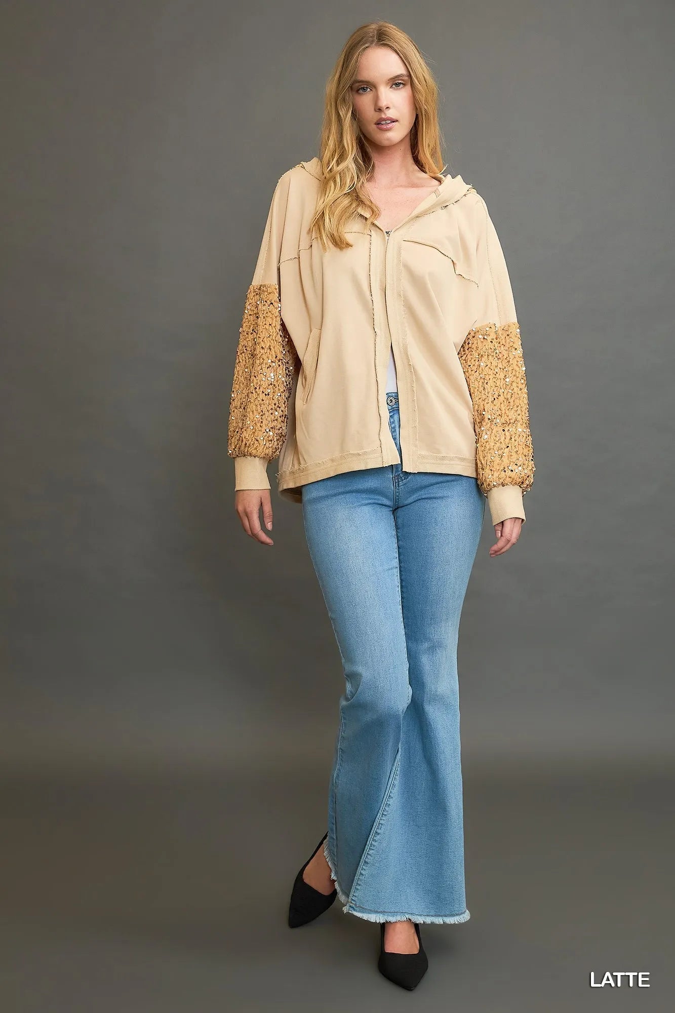 Umgee Sequined French Terry Jacket - Blu Lotus Boutique