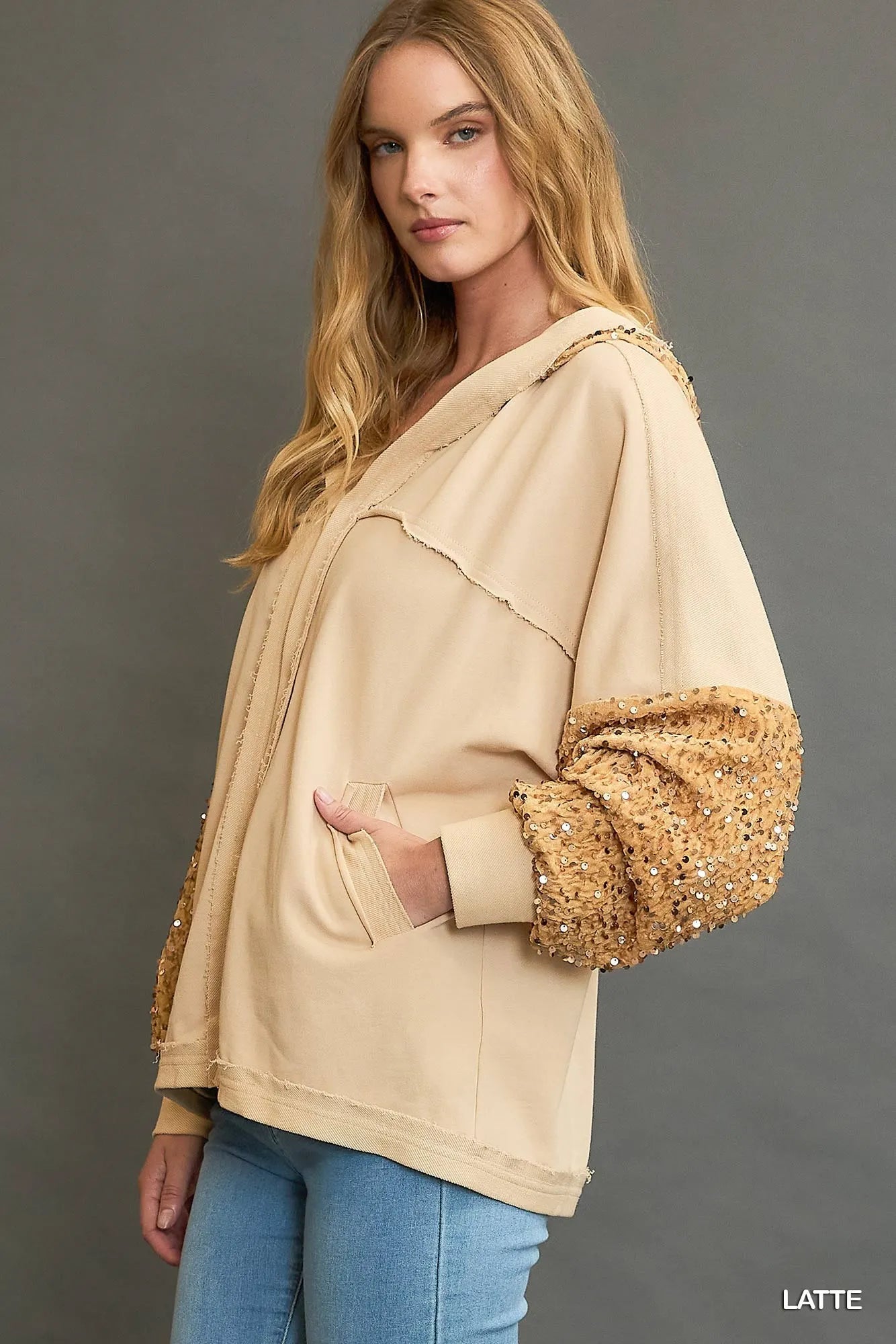 Umgee Sequined French Terry Jacket - Blu Lotus Boutique