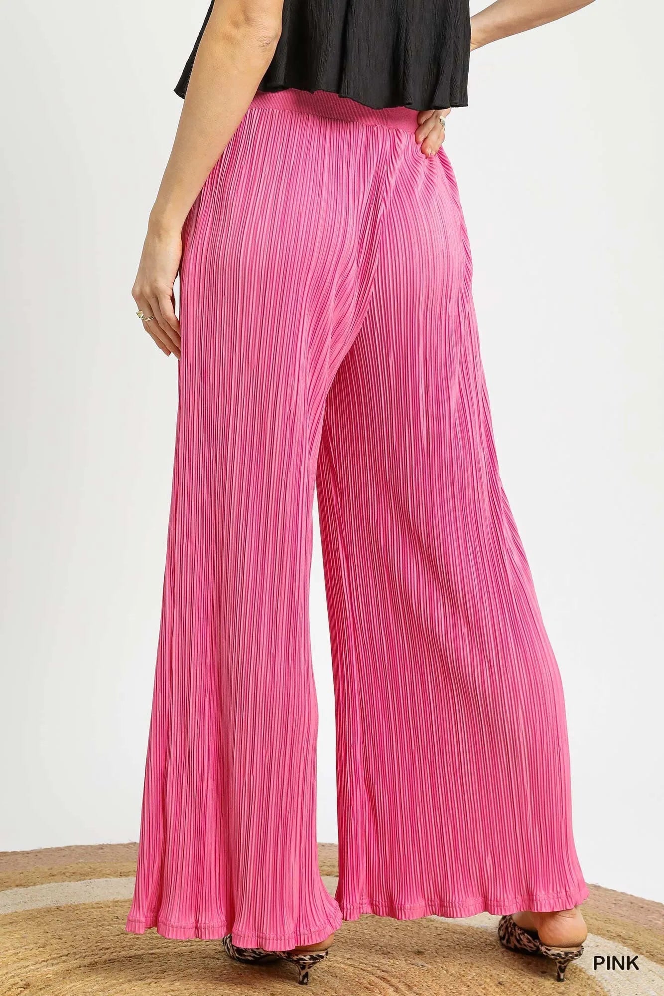 Umgee Wide Leg Textured Pants - Blu Lotus Boutique
