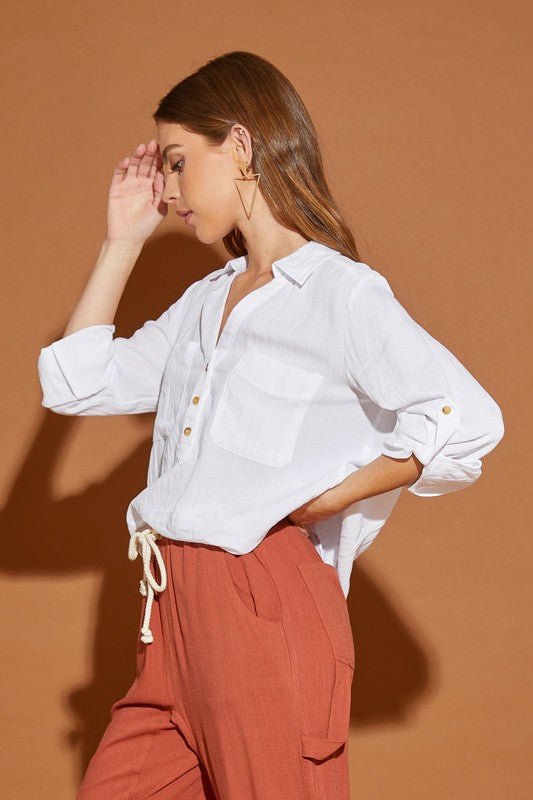 V Neck Button Down Henley Shirt - Blu Lotus Boutique