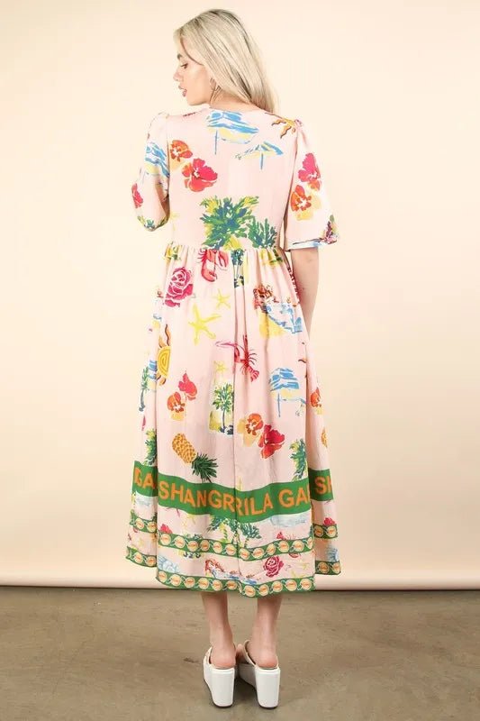 VERY J Button Down Printed Midi Dress - Blu Lotus Boutique