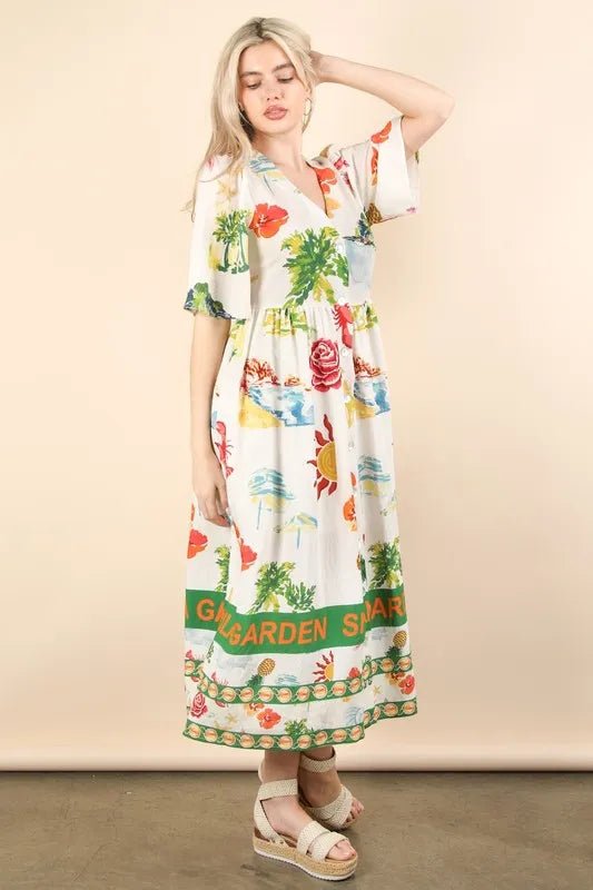 VERY J Button Down Printed Midi Dress - Blu Lotus Boutique