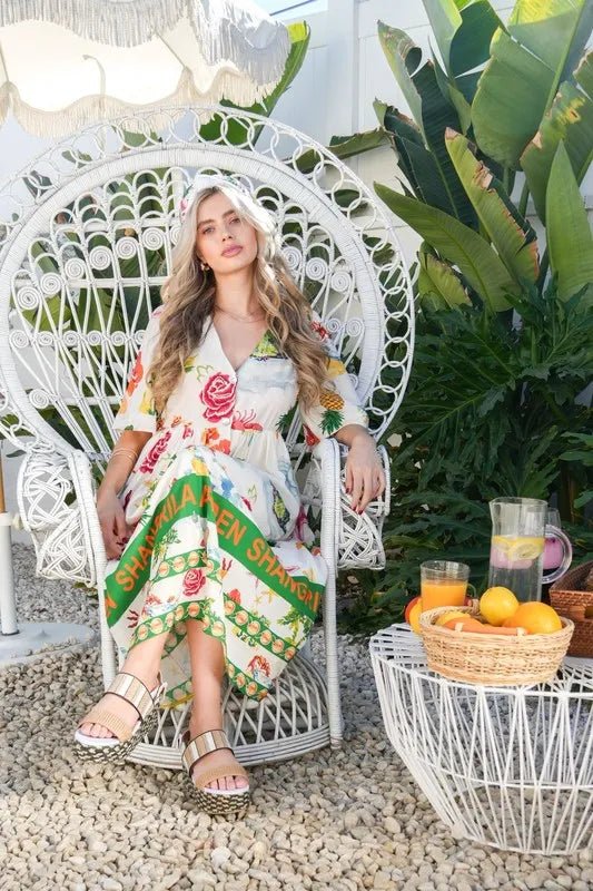 VERY J Button Down Printed Midi Dress - Blu Lotus Boutique