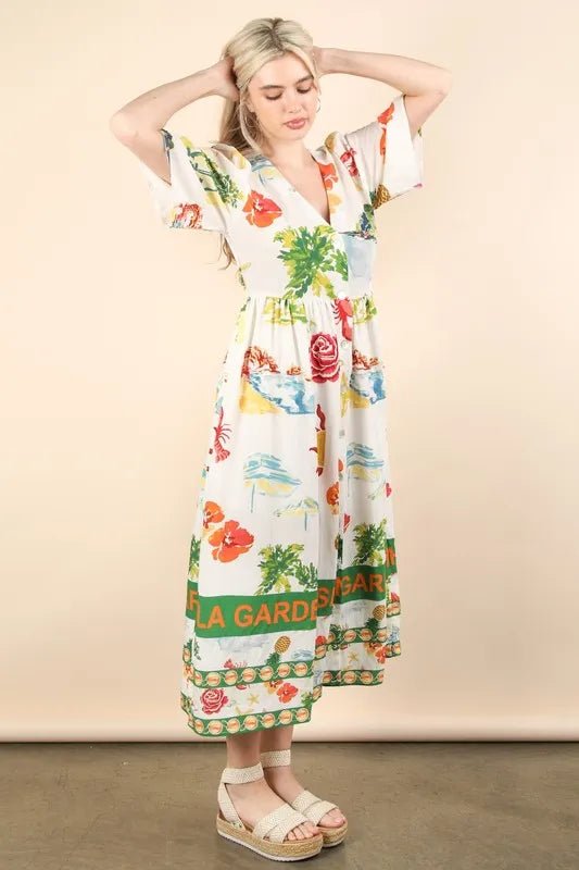 VERY J Button Down Printed Midi Dress - Blu Lotus Boutique