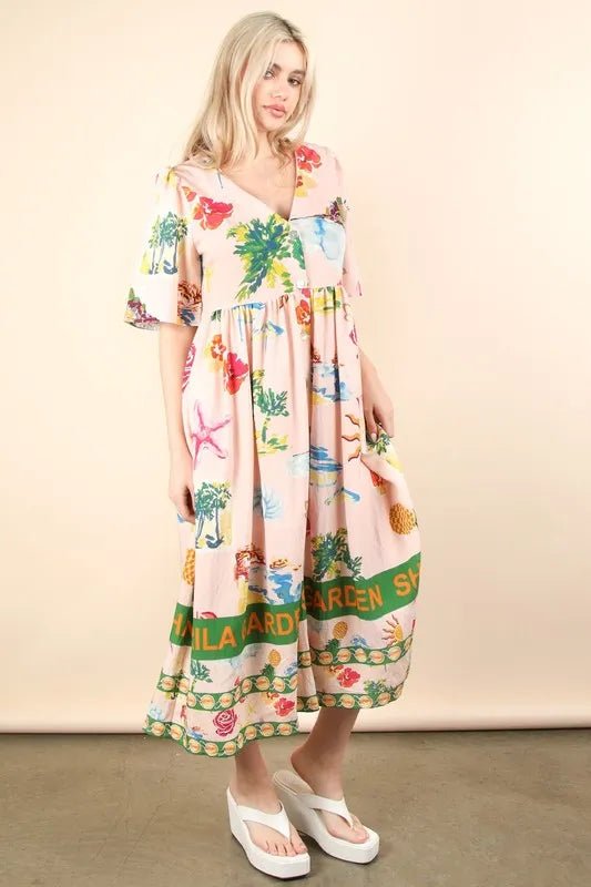 VERY J Button Down Printed Midi Dress - Blu Lotus Boutique