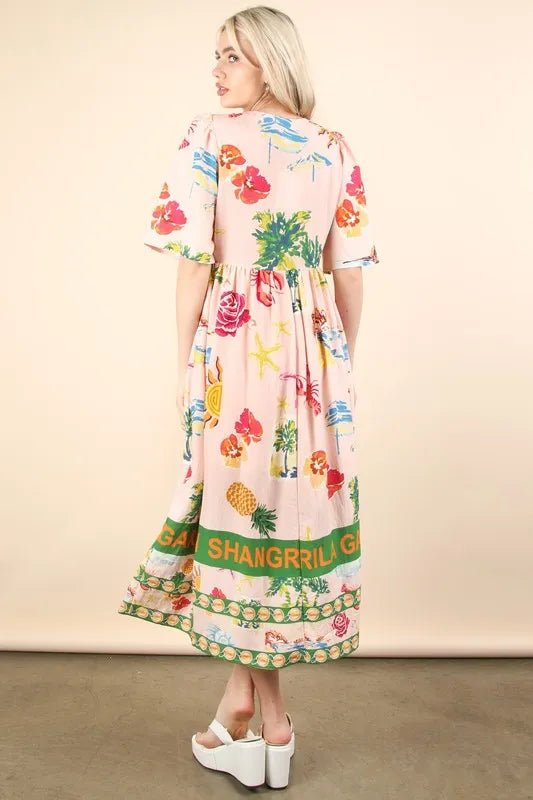 VERY J Button Down Printed Midi Dress - Blu Lotus Boutique