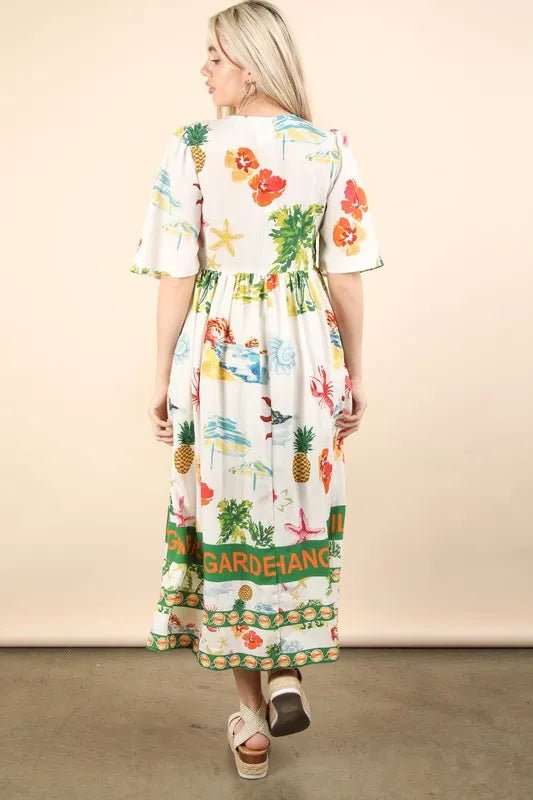 VERY J Button Down Printed Midi Dress - Blu Lotus Boutique