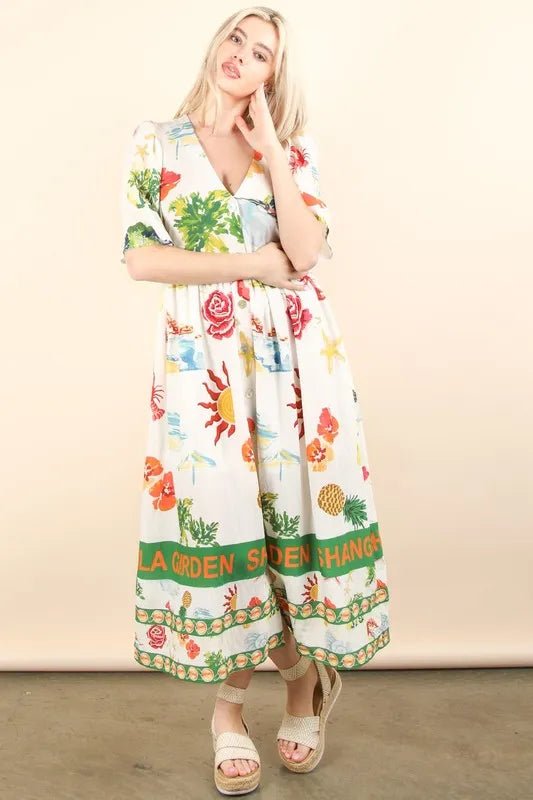 VERY J Button Down Printed Midi Dress - Blu Lotus Boutique