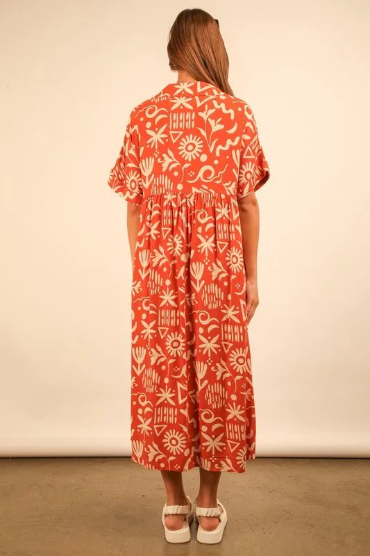 VERY J Full Size Oversized Printed Shirt Midi Dress Plus Size - Blu Lotus Boutique