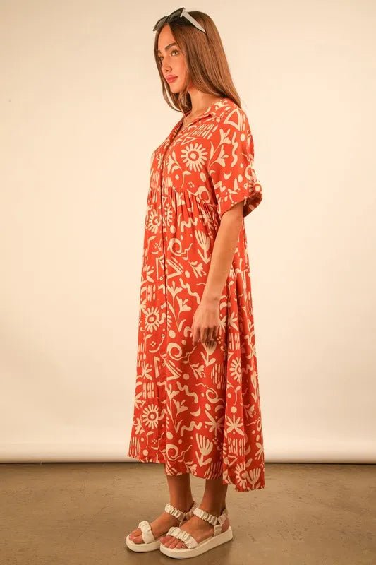 VERY J Full Size Oversized Printed Shirt Midi Dress Plus Size - Blu Lotus Boutique