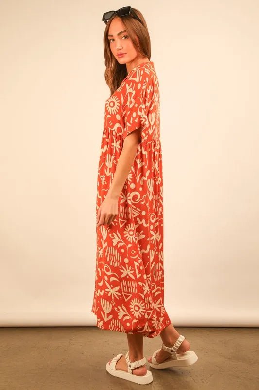 VERY J Full Size Oversized Printed Shirt Midi Dress Plus Size - Blu Lotus Boutique